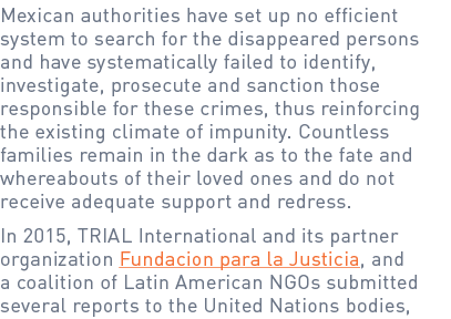 Mexican authorities have set up no efficient system to search for the disappeared persons and have systematically fai...