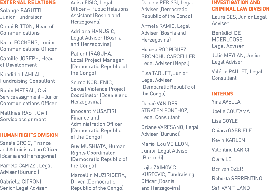 EXTERNAL RELATIONS Solange BAGUTTI, Junior Fundraiser Chloé BITTON, Head of Communications Karin FOCKENS, Junior Comm...