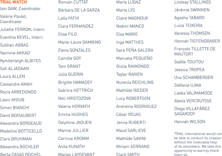TRIAL WATCH Iain GAW, Coordinator Valérie Paulet, Coordinator Juliette FERRON, Intern Evanthia REVEL, Intern Subhan A...