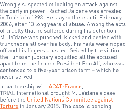 Wrongly suspected of inciting an attack against the party in power, Rached Jaïdane was arrested in Tunisia in 1993. H...