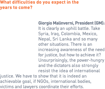What difficulties do you expect in the years to come? Giorgio Malinverni, President (GM): It is clearly an uphill bat...