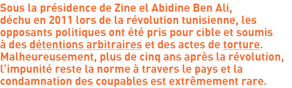 Sous la présidence de Zine el Abidine Ben Ali, déchu en 2011 lors de la révolution tunisienne, les opposants politiqu...